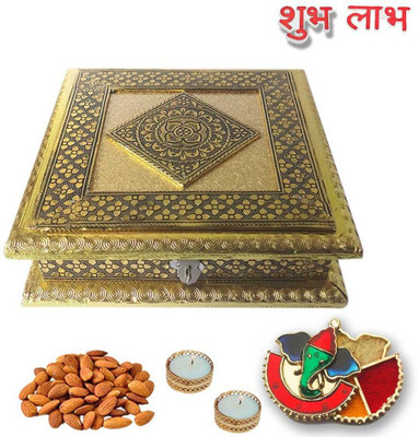 Maalpani Diwali dryfruits Hamper Box with Minakari Ganesh Kankavati n Golden Tealight Candle Holder Shubh Labh Stickers. Combo(5)
Maalpani Diwali dryfruits Hamper Box with Minakari Ganesh Kankavati n Golden Tealight Candle Holder Shubh Labh Stickers. Combo(5)