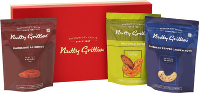 Nutty Gritties Happiness Snack Gift Box Combo(Barbeque Almonds 188g-Thai Chilli Blend 188g-Southern Pepper Cashews 188g)
Nutty Gritties Happiness Snack Gift Box Combo(Barbeque Almonds 188g-Thai Chilli Blend 188g-Southern Pepper Cashews 188g)