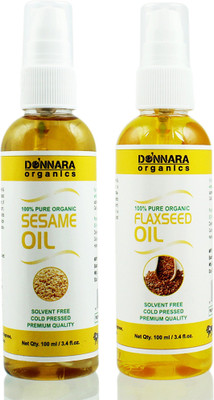 Donnara Organics 100% Pure Sesame oil and Flaxseed oil Combo of 2 Bottles of 100 ml(200 ml) Hair Oil(200 ml)
Donnara Organics 100% Pure Sesame oil and Flaxseed oil Combo of 2 Bottles of 100 ml(200 ml) Hair Oil(200 ml)