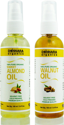 Donnara Organics 100% Pure Sweet Almond oil and Walnut oil Combo of 2 Bottles of 100 ml(200 ml) Hair Oil(200 ml)