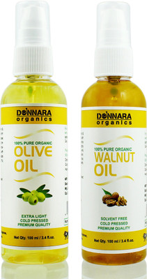 Donnara Organics 100% Pure Olive oil and Walnut oil Combo of 2 Bottles of 100 ml(200 ml) Hair Oil(200 ml)