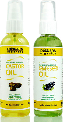 Donnara Organics 100% Pure Castor oil and Grapeseed oil Combo of 2 Bottles of 100 ml(200 ml) Hair Oil(200 ml)
Donnara Organics 100% Pure Castor oil and Grapeseed oil Combo of 2 Bottles of 100 ml(200 ml) Hair Oil(200 ml)