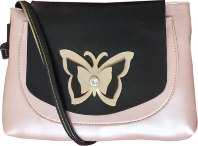 Hims Women Casual Black, Beige PU Sling Bag, Beige;black
