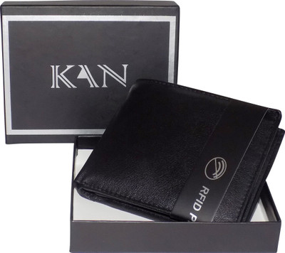 Kan Men Black Genuine Leather Wallet(4 Card Slots)