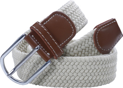 O2O Men Casual Beige Nylon Belt, White (beige)