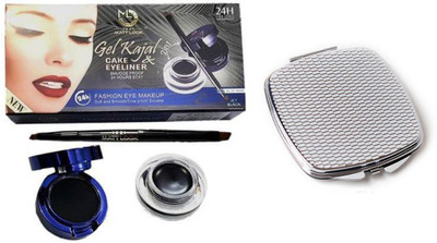 Mattlook 2 in 1 Gel Kajal & Cake Eye Liner with Compact Mirror(Set of 2)
