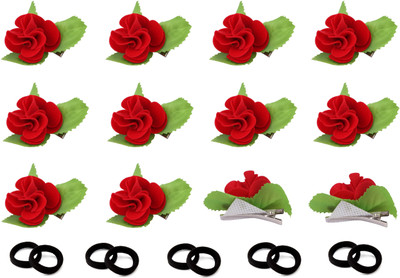 Out Of Box Red Rose Flower Hair Clip 12 Piece With 10 Piece Black Ribbed Elastic Rubber Band Hair Accessory Set(Red)
Out Of Box Red Rose Flower Hair Clip 12 Piece With 10 Piece Black Ribbed Elastic Rubber Band Hair Accessory Set(Red)