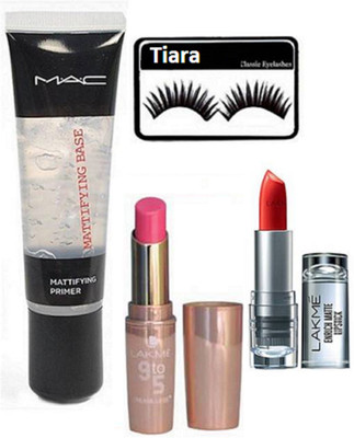 tiara Eyelashes, Mac Mattifying Base Primer& Lakme 9to5 Enrich & Primer Matte Lipstick(Set of 4)
tiara Eyelashes, Mac Mattifying Base Primer& Lakme 9to5 Enrich & Primer Matte Lipstick(Set of 4)