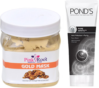 Pink Root GOLD MASK 500G WITH POND'S PURE WHITE ANTI POLLUTION FACE WASH 50G(Set of 2)
Pink Root GOLD MASK 500G WITH POND'S PURE WHITE ANTI POLLUTION FACE WASH 50G(Set of 2)