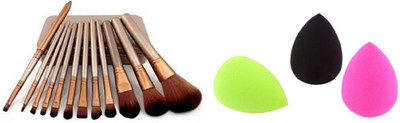 Mataiva Combo of Make Up Brushes Kit(12 Brushes )and Puff Set(Pack of 3)(Set of 15)