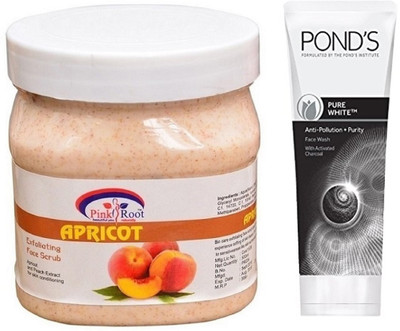 Pink Root APRICOT SCRUB 500G WITH POND'S PURE WHITE ANTI POLLUTION FACE WASH 50G(Set of 2)
Pink Root APRICOT SCRUB 500G WITH POND'S PURE WHITE ANTI POLLUTION FACE WASH 50G(Set of 2)