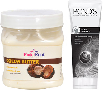 Pink Root COCOA BUTTER CREAM 500G WITH POND'S PURE WHITE ANTI POLLUTION FACE WASH 50G(Set of 2)
Pink Root COCOA BUTTER CREAM 500G WITH POND'S PURE WHITE ANTI POLLUTION FACE WASH 50G(Set of 2)