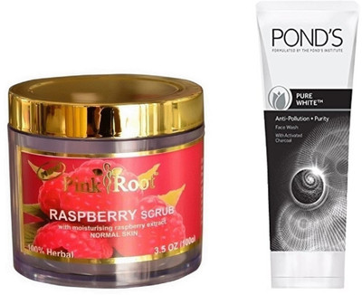 Pink Root RASPBERRY SCRUB 100G WITH POND'S PURE WHITE ANTI POLLUTION FACE WASH 50G(Set of 2)
Pink Root RASPBERRY SCRUB 100G WITH POND'S PURE WHITE ANTI POLLUTION FACE WASH 50G(Set of 2)