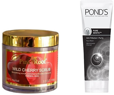 Pink Root WILDCHERRY SCRUB 100G WITH POND'S PURE WHITE ANTI POLLUTION FACE WASH 50G(Set of 2)
Pink Root WILDCHERRY SCRUB 100G WITH POND'S PURE WHITE ANTI POLLUTION FACE WASH 50G(Set of 2)
