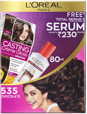 L'Oreal Paris Casting Crme Gloss with Free Total Repair 5 Serum Hair Color(535 Chocolate)
L'Oreal Paris Casting Crme Gloss with Free Total Repair 5 Serum Hair Color(535 Chocolate)