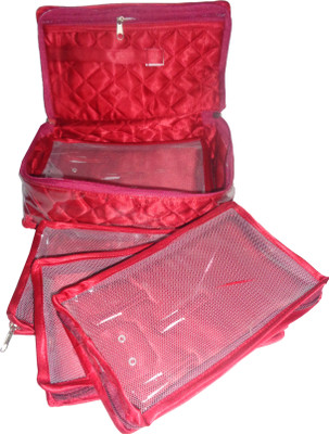 ABHINIDI 5 Pouch Necklace Jewellery Makeup Storage Vanity Box jewellery and vanity box Vanity Box(Maroon)