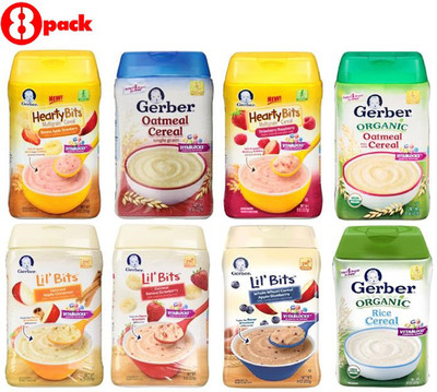 Gerber Cereal Combo 227g (8oz) (Pack of 8) - 2 Hearty Bits + 3 Lil Bits + Org Rice + Org Oat + OPA Cereal(1816 g, Pack of 8, 6)