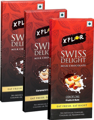 Xplor Swiss Delight Milk Chocolate + Caramel & Cashew + Crackling Fruits & Nuts (3 Packs of 100 gm Each) Bars(Pack of 3, 300 g)
Xplor Swiss Delight Milk Chocolate + Caramel & Cashew + Crackling Fruits & Nuts (3 Packs of 100 gm Each) Bars(Pack of 3, 300 g)
