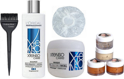 Pro longwear combo Hair Brush, Shower Cap, L'Oreal Professional Paris XTenso CARe PRO-KERATIN + INCELL (Starightened Hair) Shampoo 250ml + Masque 196g, Shahnaz Husain 24 Carot Gold Skin Radiance Facial Kit(Set of 5)