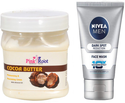 Pink Root COCOA BUTTER CREAM 500G WITH NIVEA DARK SPOT FACEWASH(Set of 2)