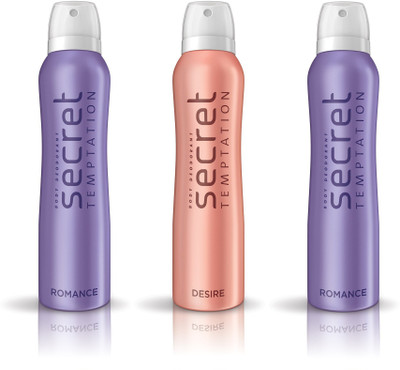 Secret Temptation 2 Romance & 1 Desire Pack of 3 Deodorant Spray - For Women(450 ml, Pack of 3)
Secret Temptation 2 Romance & 1 Desire Pack of 3 Deodorant Spray - For Women(450 ml, Pack of 3)