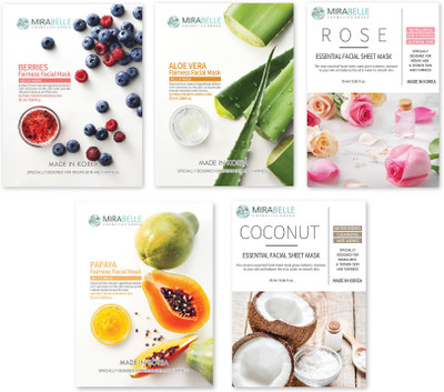 MIRABELLE SKIN FACE SHEET MASK COMBO PACK OF 5(25 ml)