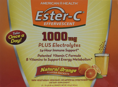 American Health Ester-C Effervescent Natural Orange Flavor 1000 mg 21 Packets 0.35 oz (10 g) Each(10 g)
American Health Ester-C Effervescent Natural Orange Flavor 1000 mg 21 Packets 0.35 oz (10 g) Each(10 g)