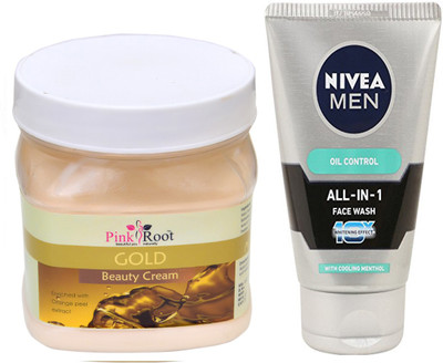 Pink Root GOLD CREAM 500G WITH OIL CONTROL FACEWASH(Set of 2)