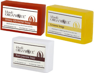 KHADI ORGANIQUE HANDMADE HONEY GLYCERINE LEMON JASMINE SOAP COMBO PACK PACK OF 3 375 GM(375 g, Pack of 3)
KHADI ORGANIQUE HANDMADE HONEY GLYCERINE LEMON JASMINE SOAP COMBO PACK PACK OF 3 375 GM(375 g, Pack of 3)