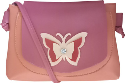 Hims Women Casual Pink, Beige PU Sling Bag, Beige;pink
