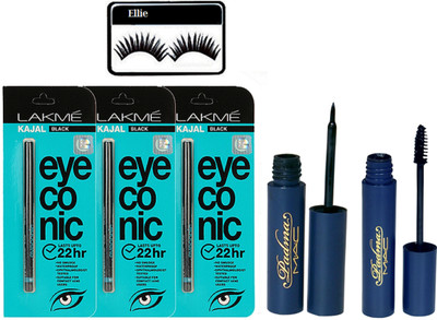 ellie Eyelashes With mac Padhma Eyeliner & Mascara & Eyeconic Kajal(Set of 6)
