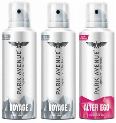 Park Avenue 2 Voyage & Alter Ego Deodorant Spray - For Men & Women(420 ml, Pack of 3)