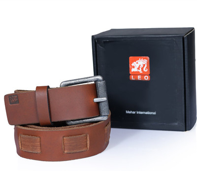 Leo Men Casual Brown Genuine Leather Belt
