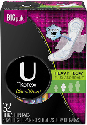 Kotex CleanWear Ultra Thin Pads with Wings, Heavy Flow, Fragrance-Free, 3 Packs of 32 (96 Total) Sanitary Pad(Pack of 32)
Kotex CleanWear Ultra Thin Pads with Wings, Heavy Flow, Fragrance-Free, 3 Packs of 32 (96 Total) Sanitary Pad(Pack of 32)