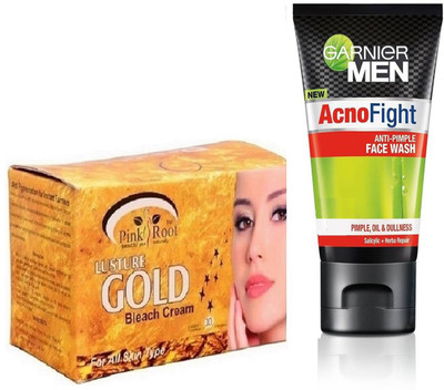 Pink Root GOLD BLEACH 250G WITH GARNIER ACNO FIGHT FACEWASH(Set of 2)
