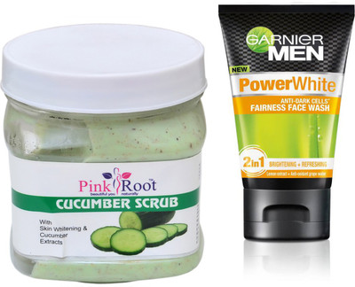 Pink Root CUCUMBER SCRUB 500G WITH POWER WHITE FACEWASH(Set of 2)