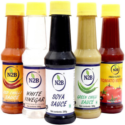 N2B Tomato Ketchup, Red Chilli-Sauce, SOYA-Sauce, Green-Chilli Sauce, White Vinegar - 200g Each, Combo 05 Combo(1000)
N2B Tomato Ketchup, Red Chilli-Sauce, SOYA-Sauce, Green-Chilli Sauce, White Vinegar - 200g Each, Combo 05 Combo(1000)
