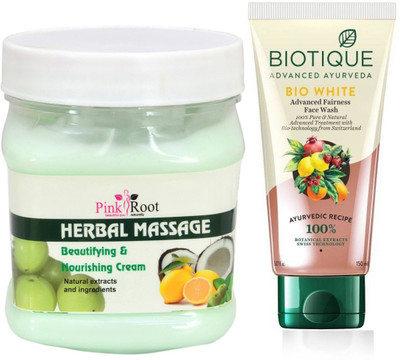 Pink Root HERBAL MASSAGE CREAM 500G WITH BIOTIQUE WHITE FAIRNESS FACEWASH(Set of 2)
Pink Root HERBAL MASSAGE CREAM 500G WITH BIOTIQUE WHITE FAIRNESS FACEWASH(Set of 2)