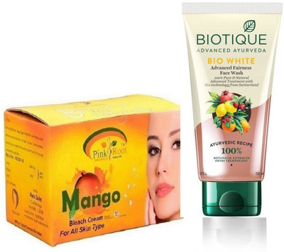 Pink Root MANGO BLEACH 250G WITH BIOTIQUE WHITE FAIRNESS FACEWASH(Set of 2)