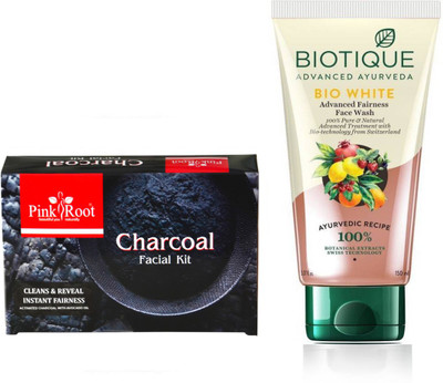 Pink Root CHARCOAL KIT 83G WITH WHITE FAIRNESS FACEWASH(Set of 2)