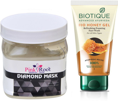 Pink Root DIAMOND MASK 500G WITH BIOTIQUE HONEY FACEWASH(Set of 2)