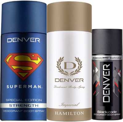 Denver Superman Strength Deo 150Ml + Deo Imperial 165ML+ Deo Black code Nano 50Ml Deodorant Spray - For Men(365 ml, Pack of 3)
Denver Superman Strength Deo 150Ml + Deo Imperial 165ML+ Deo Black code Nano 50Ml Deodorant Spray - For Men(365 ml, Pack of 3)