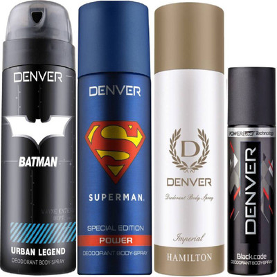 Denver Batman Urban Legend Deo 150 Ml + Superman Power Deo 150Ml + Deo Imperial 165ML + Deo Black code nano50ML Deodorant Spray - For Men(515 ml, Pack of 4)
Denver Batman Urban Legend Deo 150 Ml + Superman Power Deo 150Ml + Deo Imperial 165ML + Deo Black code nano50ML Deodorant Spray - For Men(515 ml, Pack of 4)