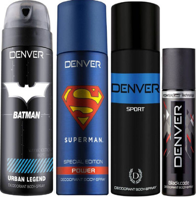 Denver Batman Urban Legend Deo 150 Ml + Superman Power Deo 150Ml + Deo Blue sports 150ML + Deo Black code nano 50ML Deodorant Spray - For Men(500 ml, Pack of 4)
Denver Batman Urban Legend Deo 150 Ml + Superman Power Deo 150Ml + Deo Blue sports 150ML + Deo Black code nano 50ML Deodorant Spray - For Men(500 ml, Pack of 4)