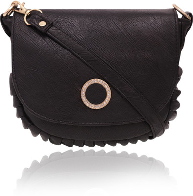 Quickk Women Casual Black Leatherette Sling Bag