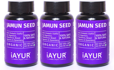iAYUR Jamun Seed Extract (Pack of 3) 100% Potent, Pure & Safe - 500 Mg Extract(180 No)
iAYUR Jamun Seed Extract (Pack of 3) 100% Potent, Pure & Safe - 500 Mg Extract(180 No)