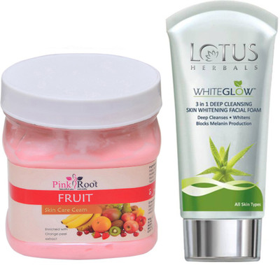 Pink Root FRUIT CREAM 500G WITH LOTUS SKIN WHITENING FACEWASH(Set of 2)