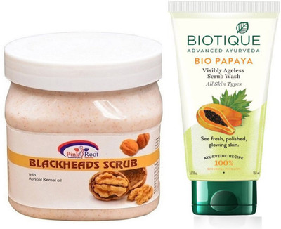 Pink Root BLACKHEAD SCRUB 500G WITH BIOTIQUE PAPAYA FACEWASH(Set of 2)