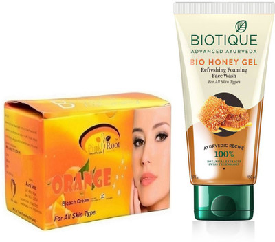 Pink Root ORANGE BLEACH 250G WITH BIOTIQUE HONEY FACEWASH(Set of 2)
