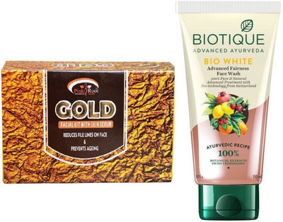 Pink Root GOLD KIT 83G WITH BIOTIQUE WHITE FAIRNESS FACEWASH(Set of 2)